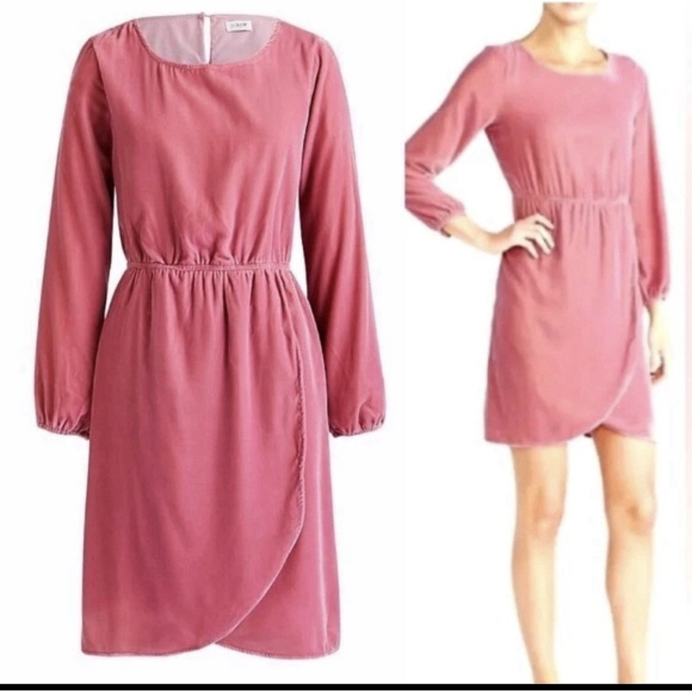 J Crew NEW Sz 6 Pink Velvet Longsleeve Tulip Hem Dress Baby Shower Valentine's